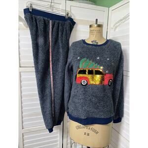 Secret Treasures Gray Plush Sherpa Fleece 2 Piece PJ Set Winter Sz Large